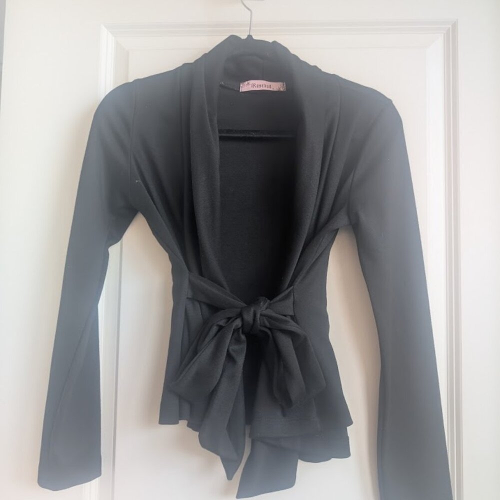 Rosebud.  Classic Black Jacket with Waist Tie